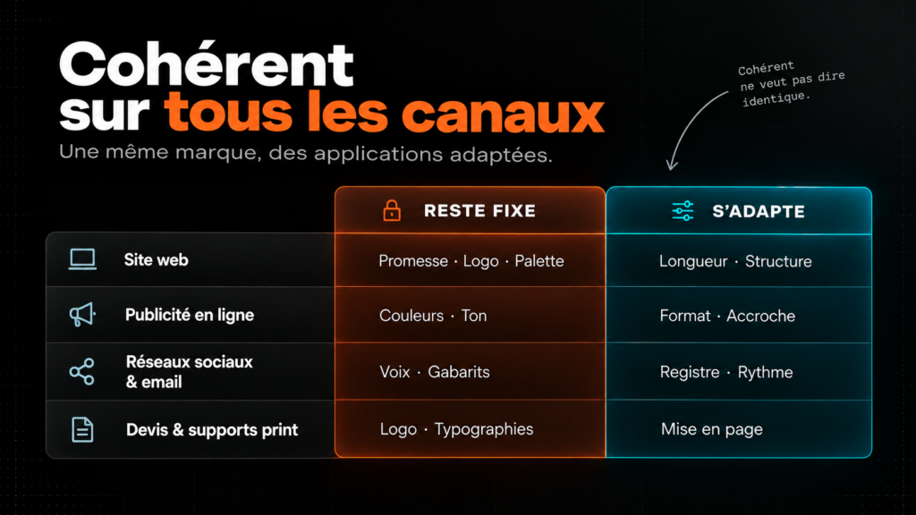 Matrice de cohérence d'une plateforme de marque : ce qui reste fixe et ce qui s'adapte selon chaque canal