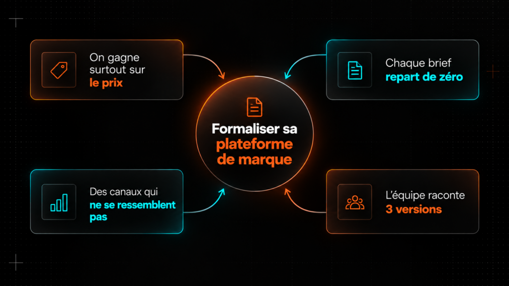Schéma des quatre signaux indiquant qu'une PME romande doit formaliser sa plateforme de marque